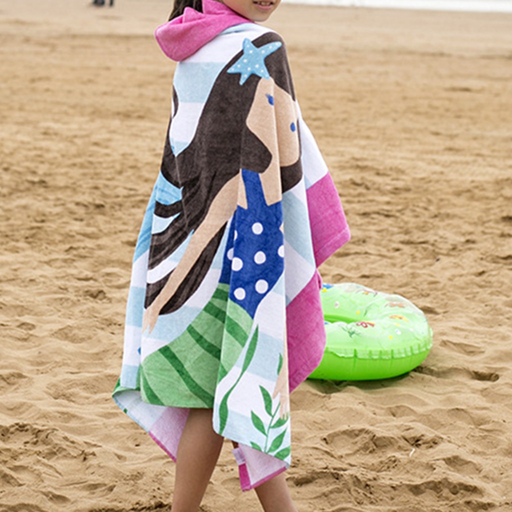 Beach Boys and Girls Hooded Towelling Poncho,Swimming Bathing Surfing baskuwish Kids Hooded Towel Poncho |with Pockets 