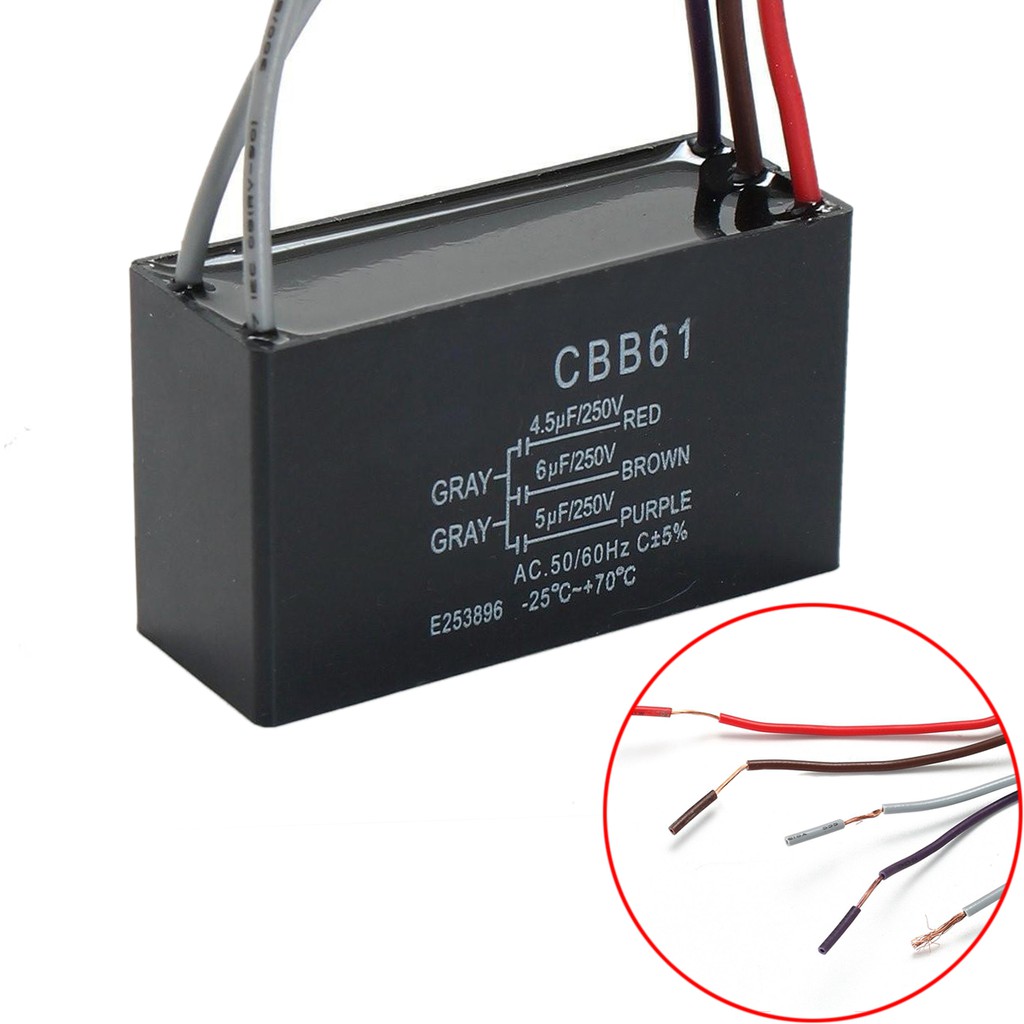 1pc New Black Cbb61 4 5uf 6uf 5uf 5 Wire 250vac 50 60hz Ceiling Fan Capacitor Newyetbloom