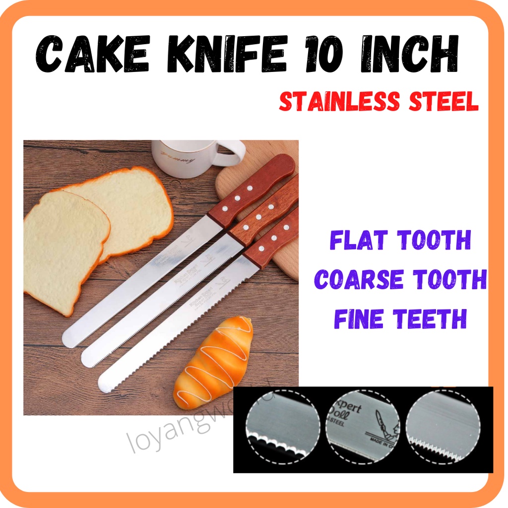 10 Inch Stainless Steel Cake Bread Knife Pisau Kek Bread Cake Knife Knives Cream spatula Pisau Roti Kek with Wood Handle