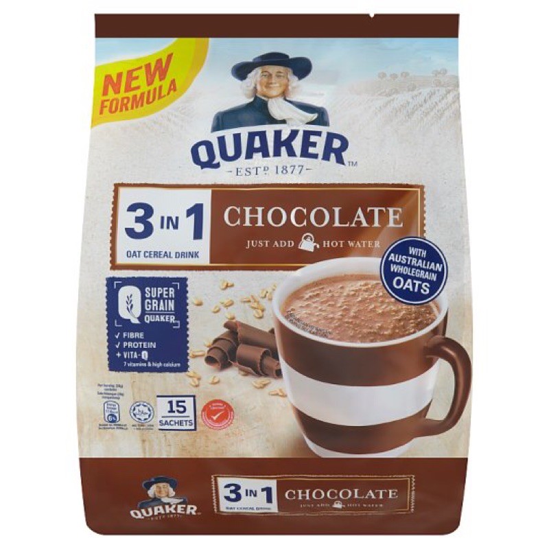 Quaker 3 in 1 Oat Cereal Drink Chocolate 15 Sachets x 28g (420g