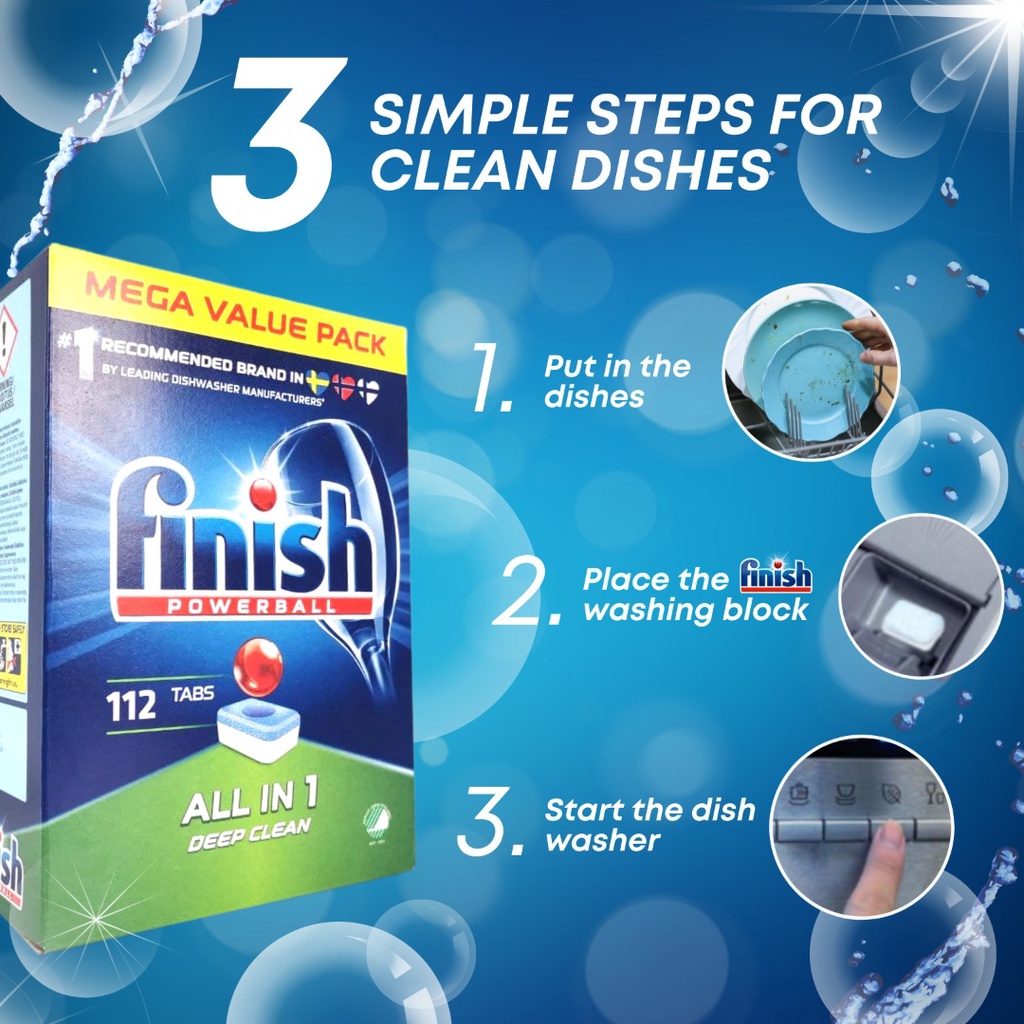 Finish All In 1 Powerball Dishwasher Detergent Dish Cleaner Cleaning Dishwashing Sabun Basuh Pinggan Mesin [112 Tabs]