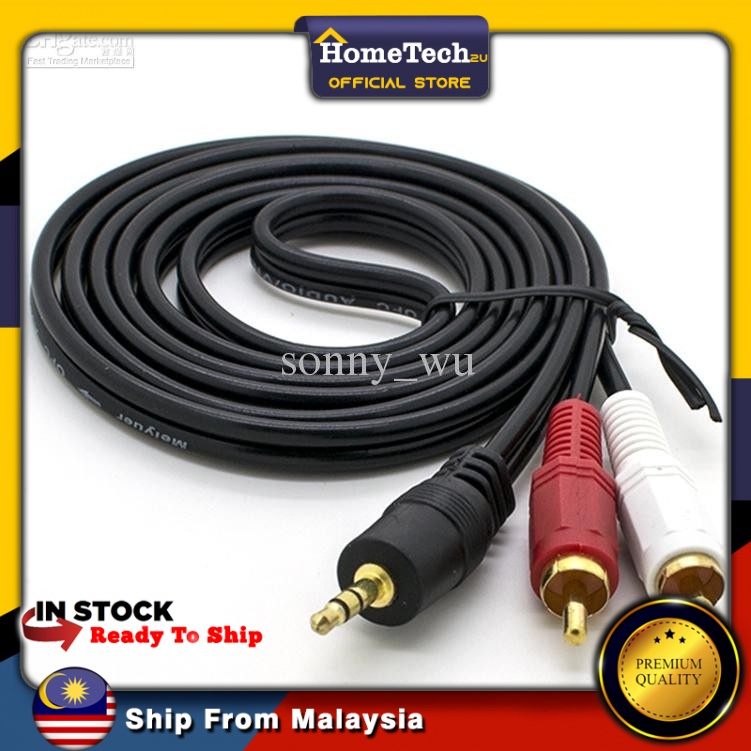 3m/10ft 3.5mm Stereo to 2-RCA Male Plugs AV Audio Video Cable