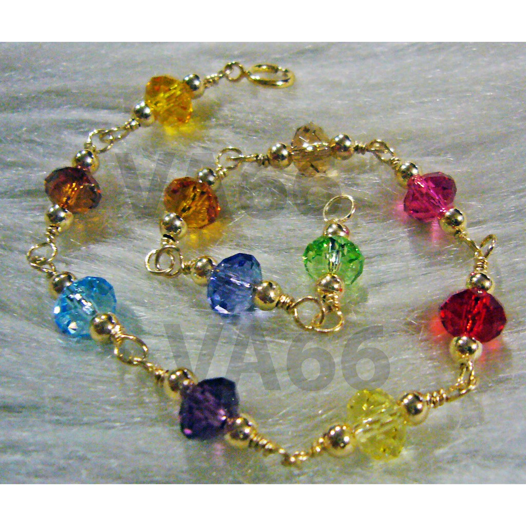 14k Gold Swarovski  Crystal  5040 Donut Rondelle Bracelet 