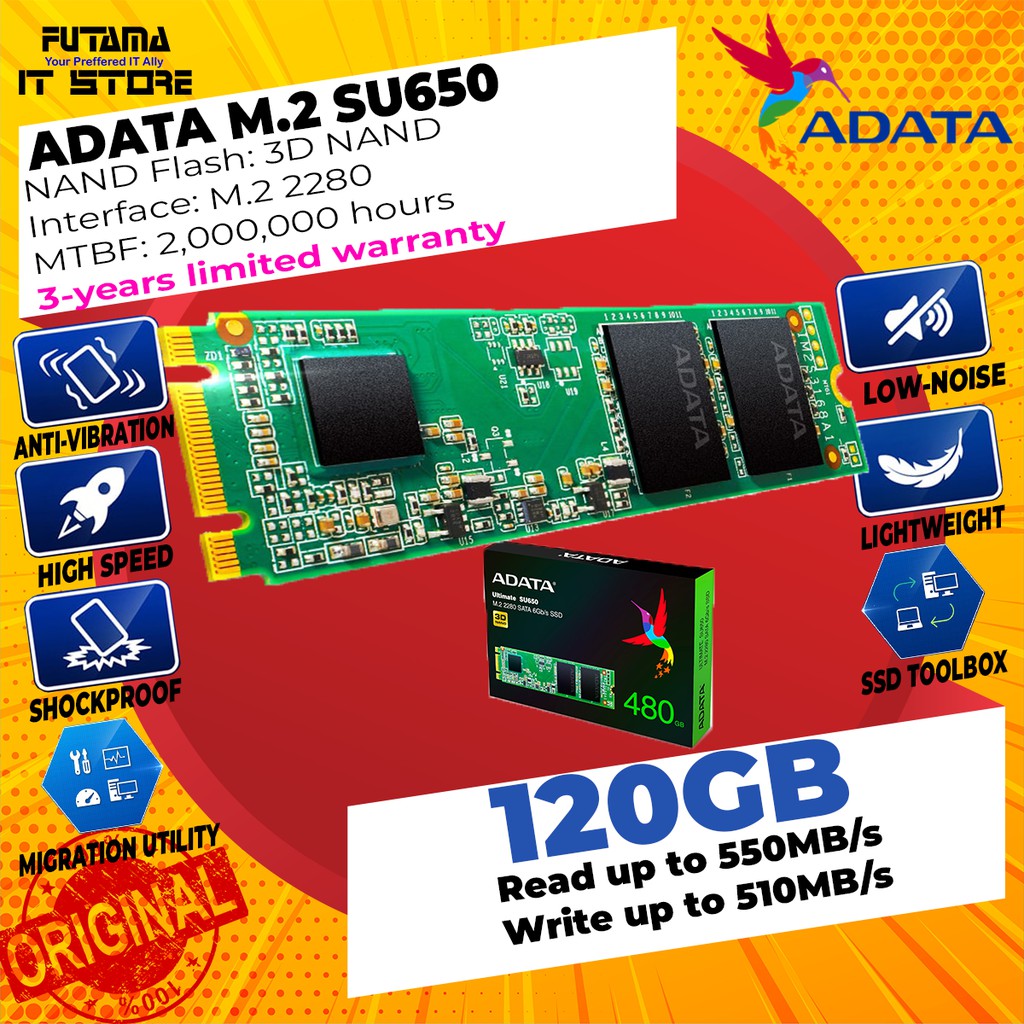 Adata Ultimate Su650 M2 2280 Sata 6gbs Ssd With 3d Nano 120gb 240gb 480gb Shopee Malaysia 