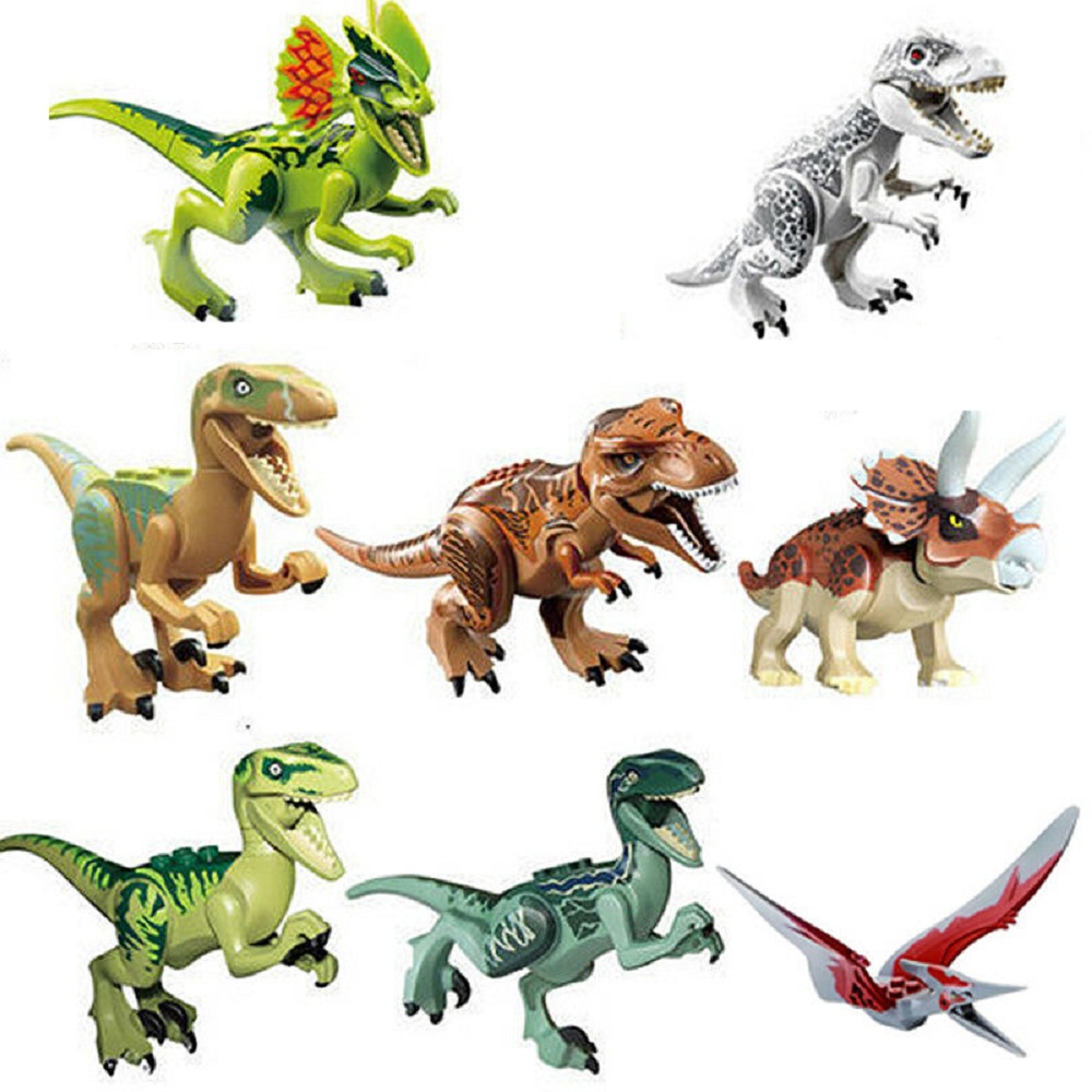 8Pcs Kids Jurassic Park World Dinosaur Mini figure Building Blocks Toys Fit Leg 