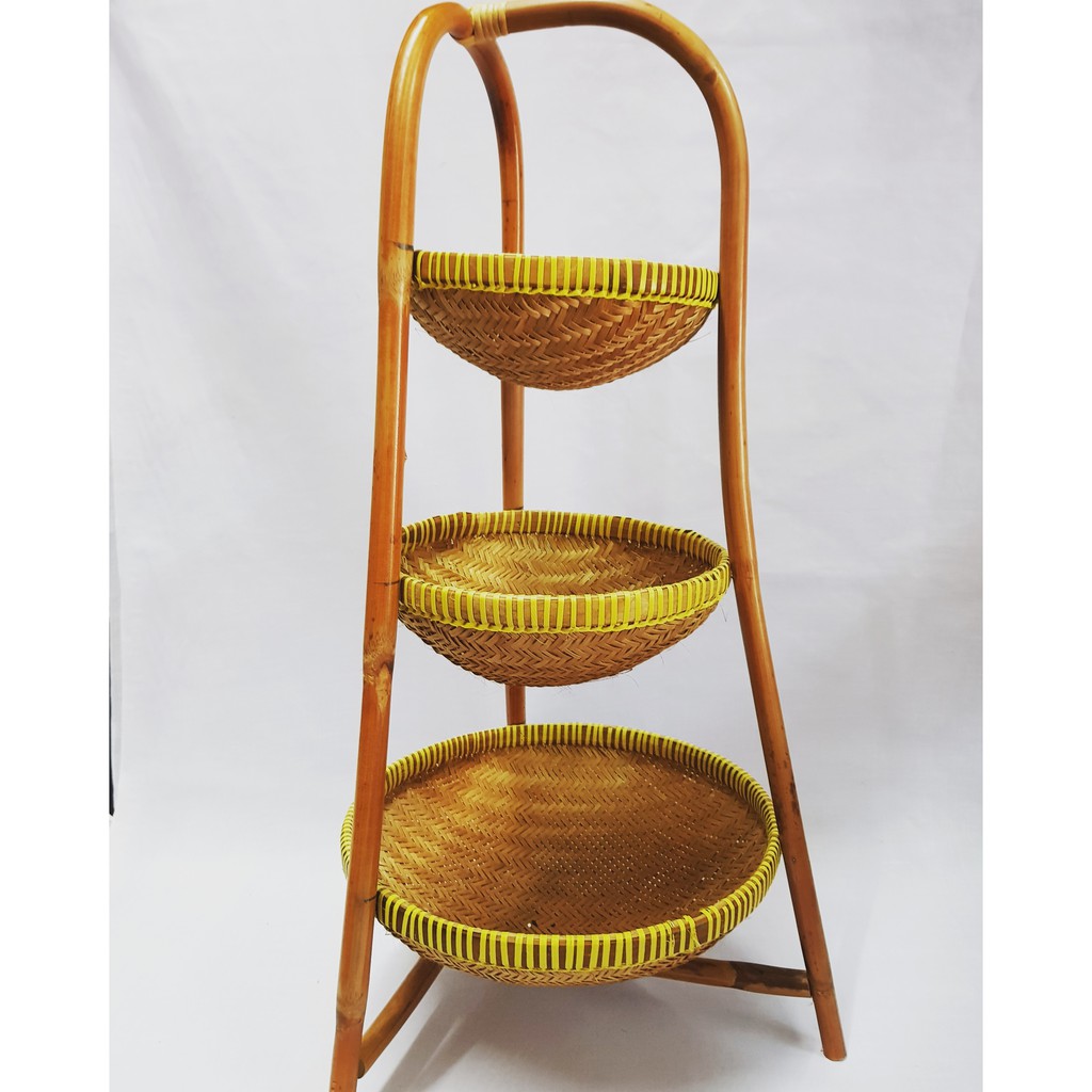  Rak  Bawang Rotan  Petak 3 Tingkat Bamboo Tiered Stand 