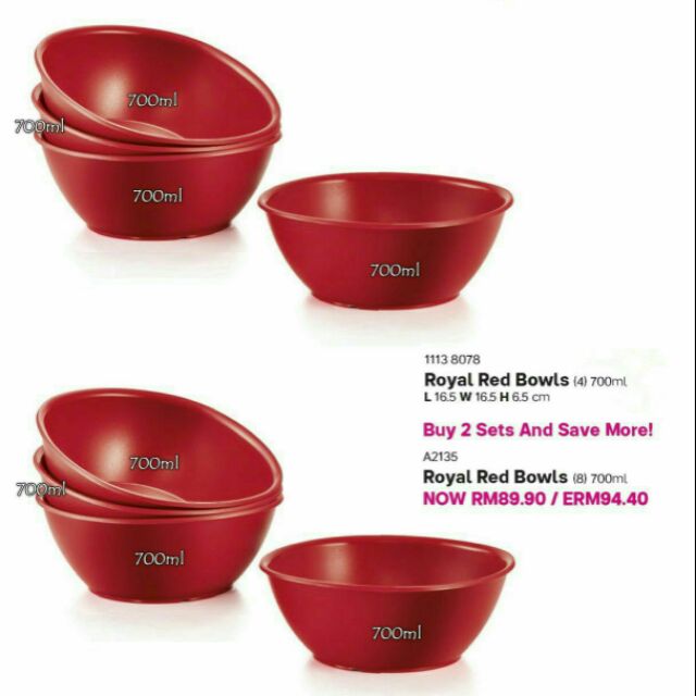 Tupperware Royal Red Bowls 700ml