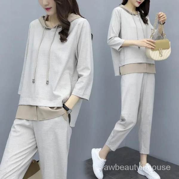 Ready Stock Two Piece S-3XL Plus Size Korean Style Women Set Wear Suit Long Sleeve Sports Casual Exercise Suit Jumpsuit