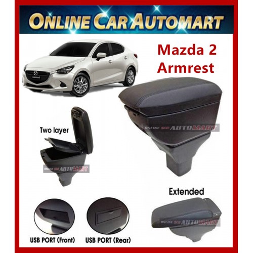 Mazda 2 2016-Present PVC Adjustable Armrest Center Console Box Black Leather