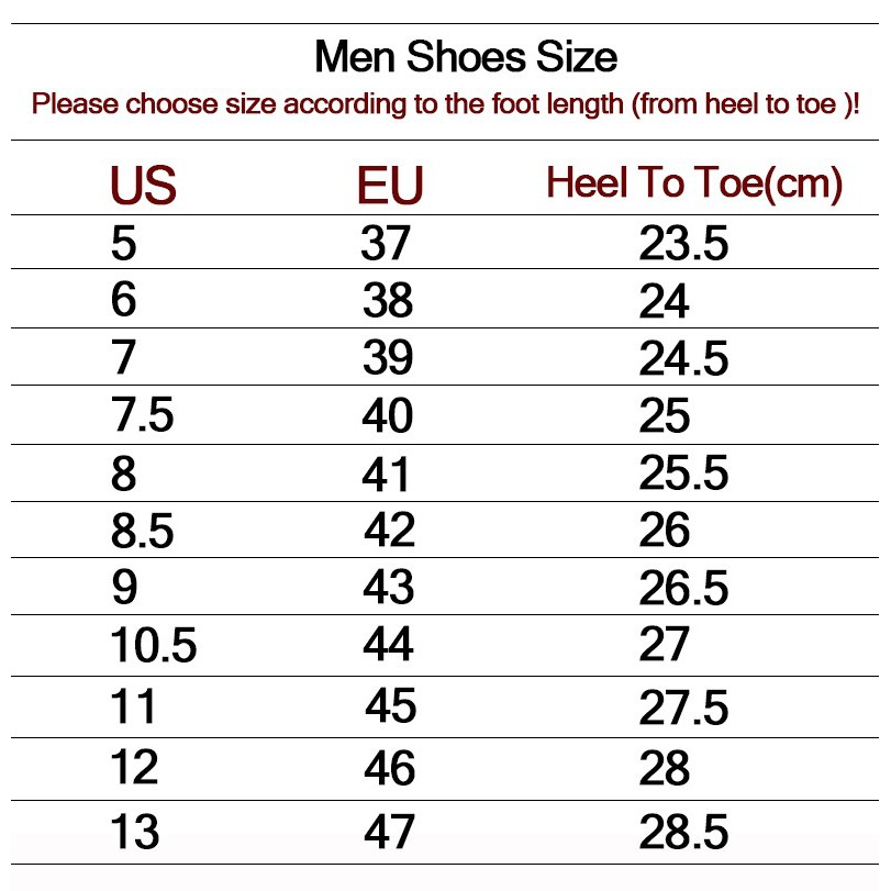 47 size chart shoes