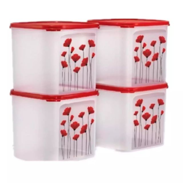 Tupperware Red Poppy Garden / Modular Mates Square III (1) 4.0L