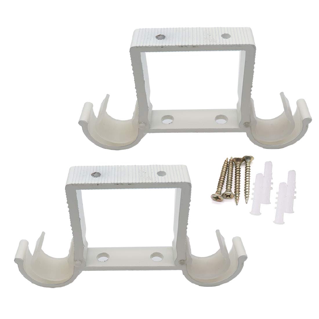 2pcs Double Curtain Rod Brackets Heavy Duty With Screws And