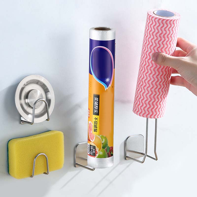 Stainless Steel Kitchen Sponges Holder Self Adhesive Sink Sponges Drain Drying Rack Plastic Wrap