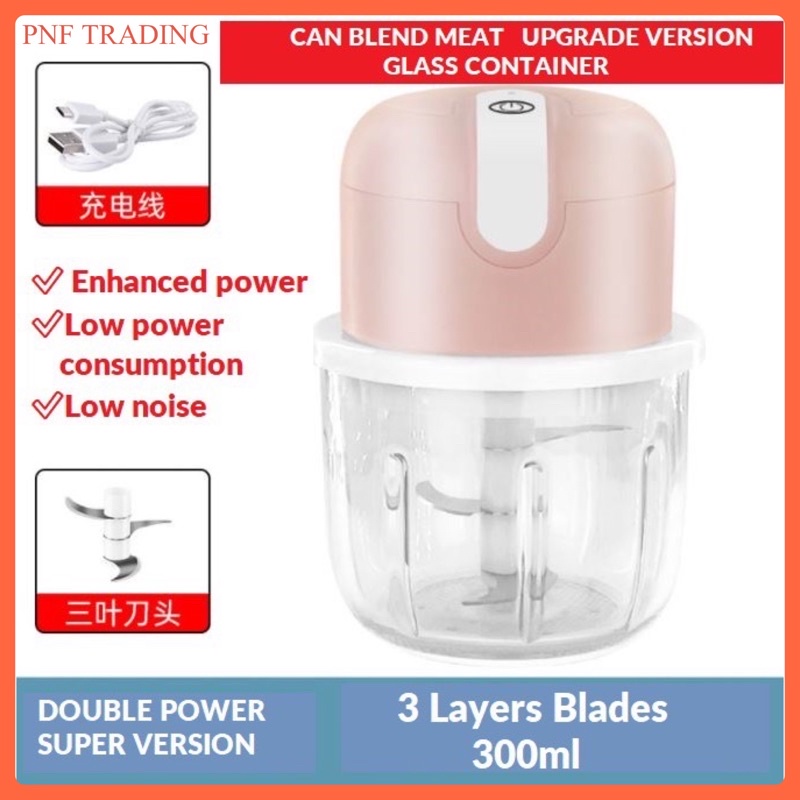 [MALAYSIA] Cordless Wireless Electric GLASS Chopper 300ML Food slicer for Meat Chili Vegetable, Glass Bowl BPA free