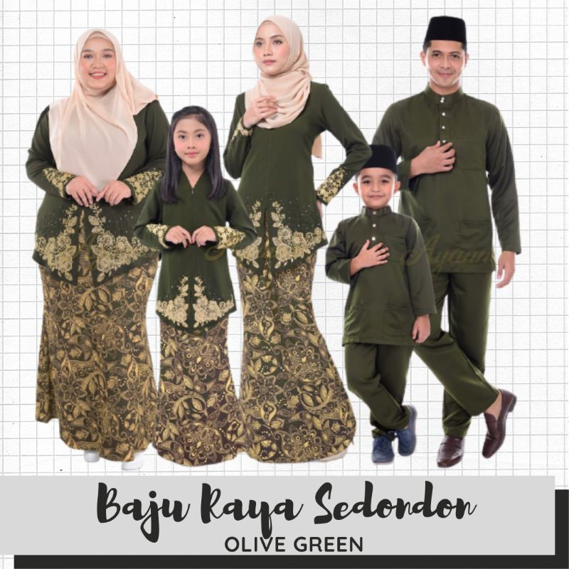  Baju  Raya  Sedondon Tema  Warna  Olive Green Hijau Lumut 