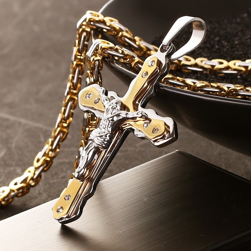 Fashion Men's Gold Cross Pendant Necklace Men's Faith Jewelry