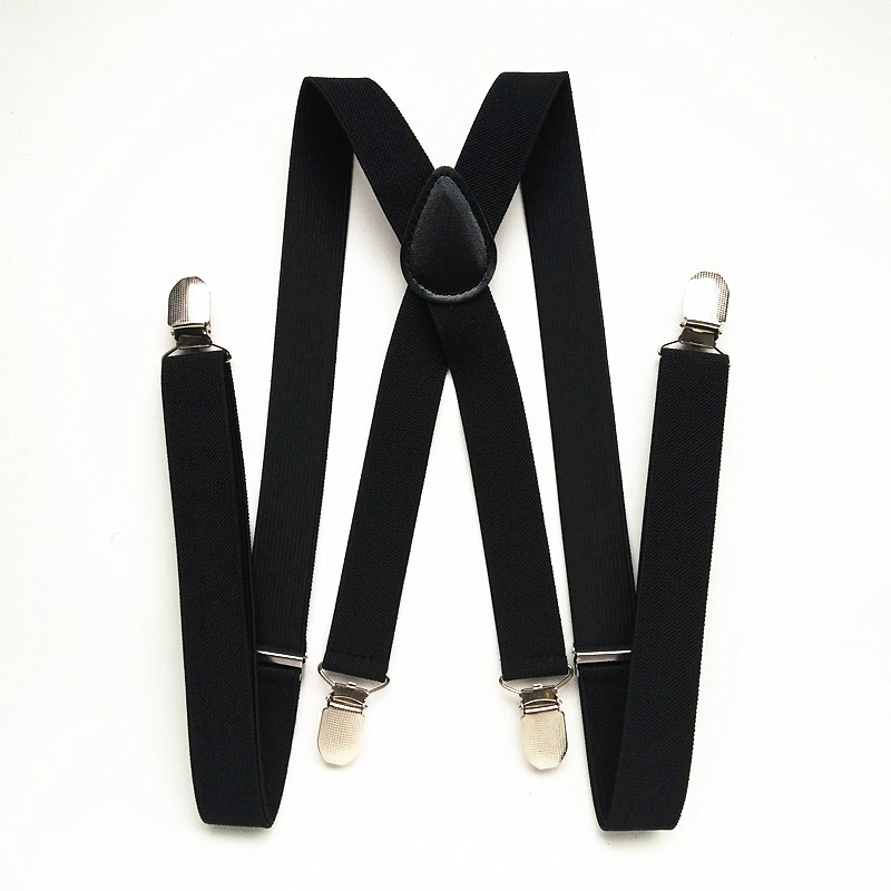 Black color PU leather Cross Suspender Men Women Wear 4 clips on Braces ...