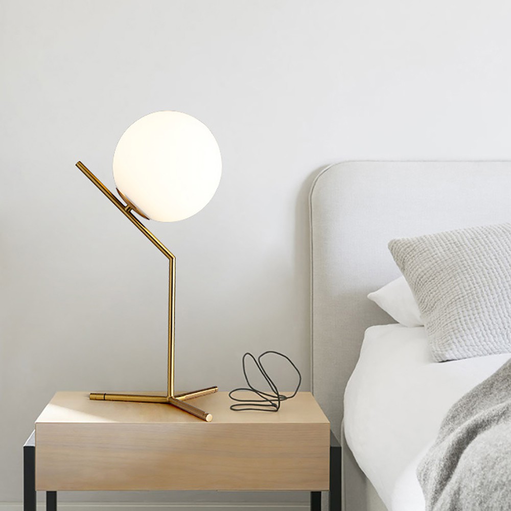 Mid Century Globe Table Lamp With Glass Ball Lampshade Modern Full Moon Table Lights With Gold Metal Frame Nordic Bedside Desk Lamp For Bedroom Living Room Study Nightstand Shopee Malaysia