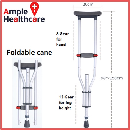 Crutches Cane Foldable Tongkat Ultra-Light Weight Underarm Cane  Arm Support Adjustable
