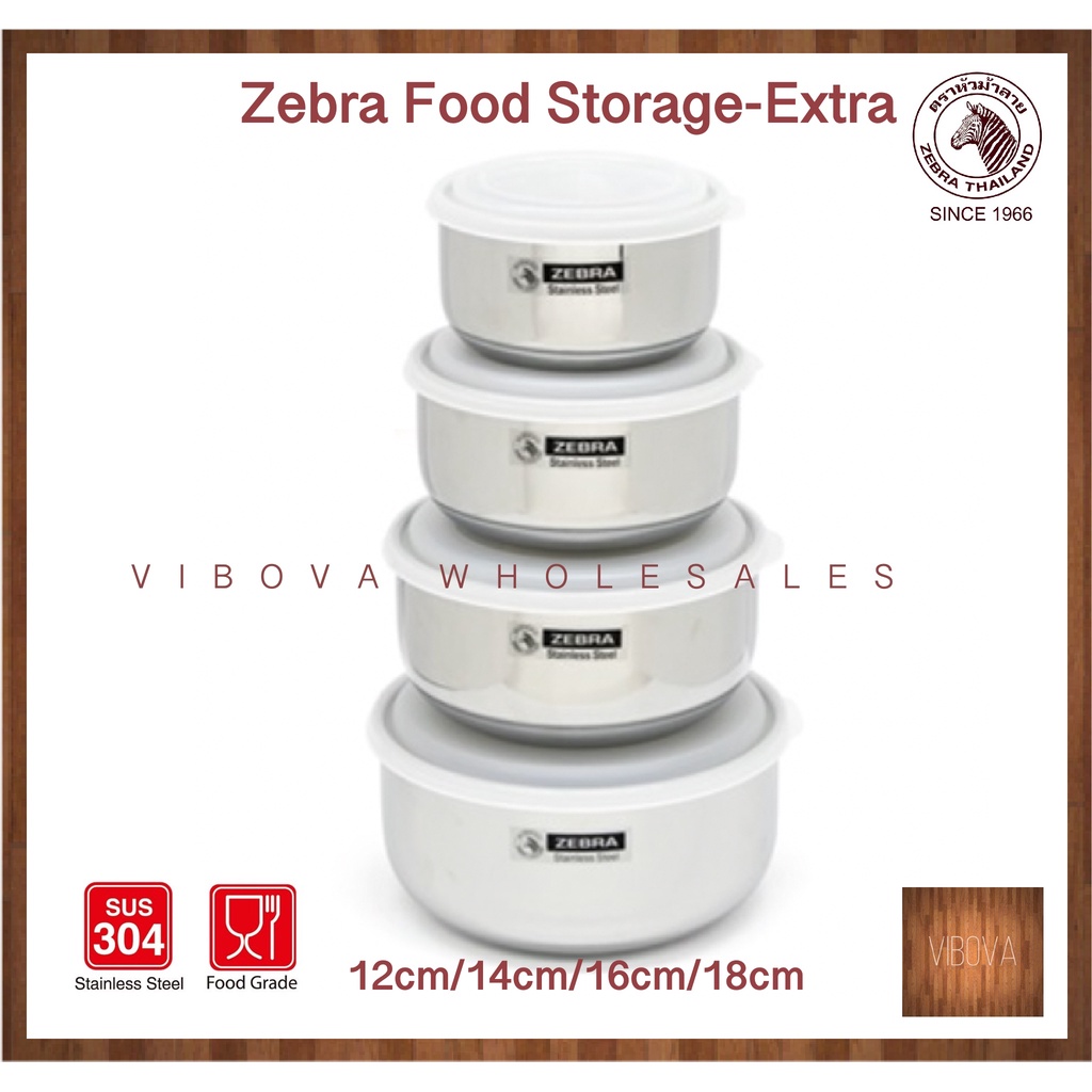 Zebra SUS304 Food Storage Extra Water Bowl with Cover 12cm / 14cm / 16cm /18cm泰国斑马钢碗