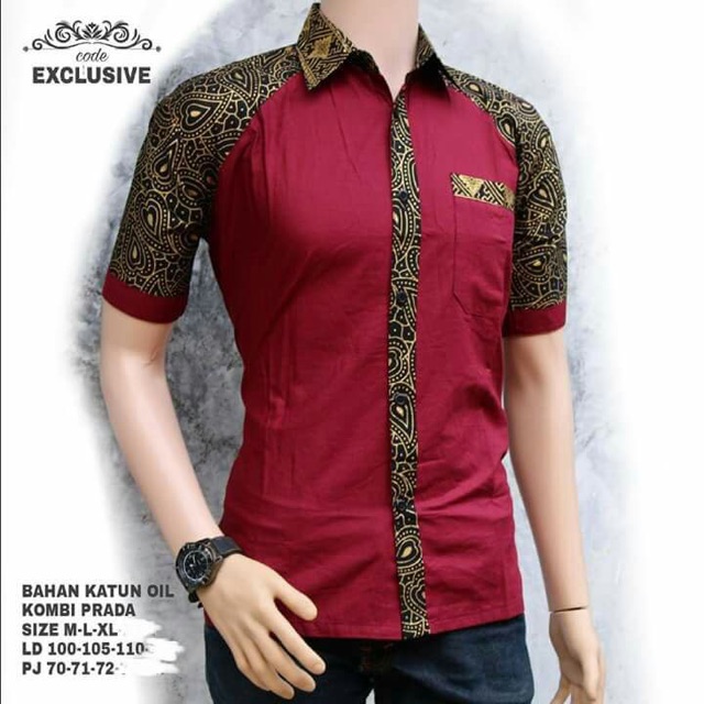  KEMEJA  BATIK  LELAKI MAROON GOLD  Shopee Malaysia