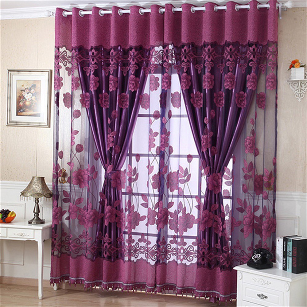1 1 5 Blackout Window Curtain Drape Flower Tulle With Bead