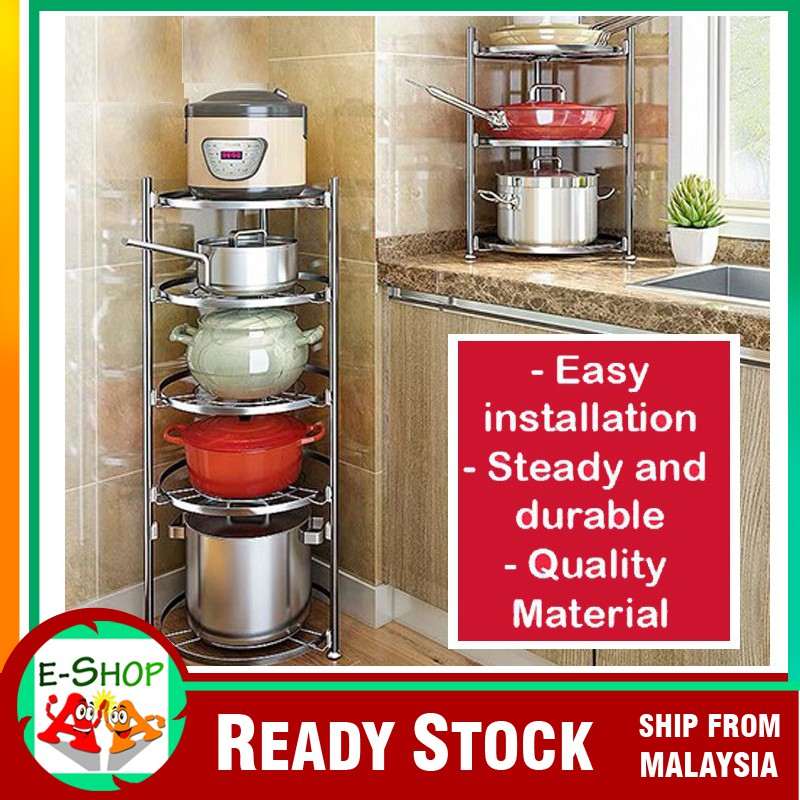 Kitchen Pot Rack Stainless Steel Kitchen Storage Rack Pan Rak periuk