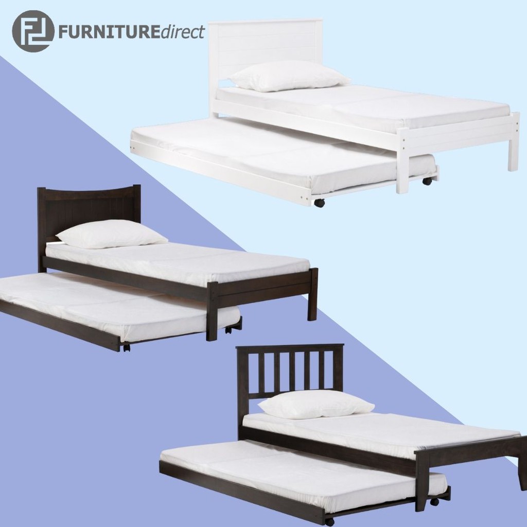 Furniture Direct Solid rubberwood single size pull out bed frame/ katil ...