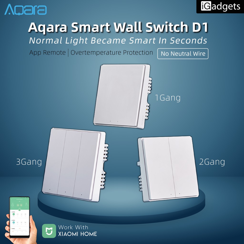 Xiao Mi Aqara Smart Wall Switch D1 No Neutral Wire Needed 1 Gang 2 Gang 3 Gang Shopee Malaysia