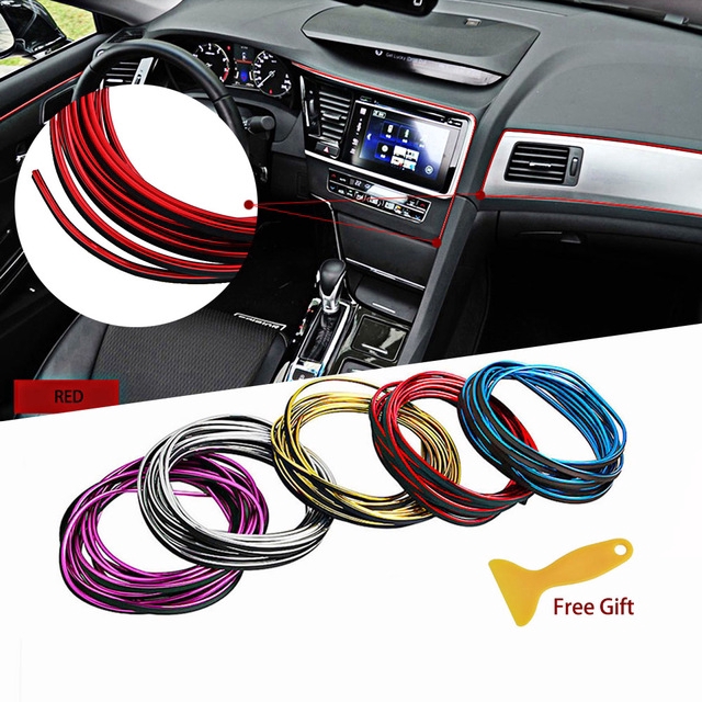 5m Diy Car Interior Decorative Thread Stickers Decals Chrome Styling Trim Strip Door Line Air Vent Panel Styling