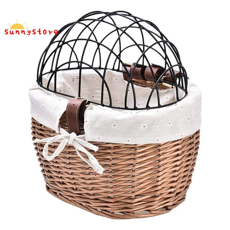 Cat Dog Bicycle Front Handlebar Basket Pets Seat Handwoven Wicker MTB Road Bike Basket Pet Cat Dog Carrier