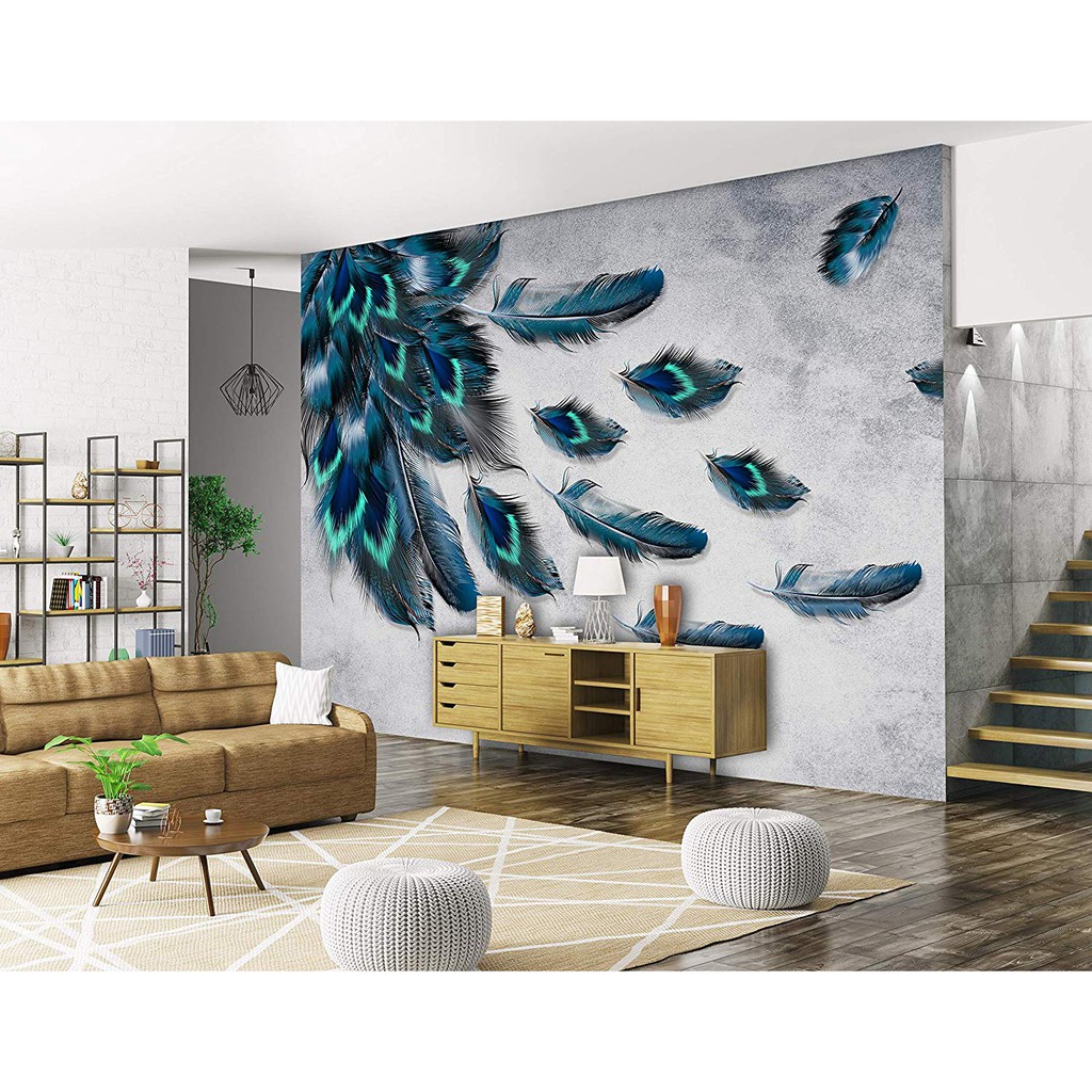 Custom Photo Wall Paper Peacock Feather 3D Painting Background Wall Decal |  Shopee Malaysia