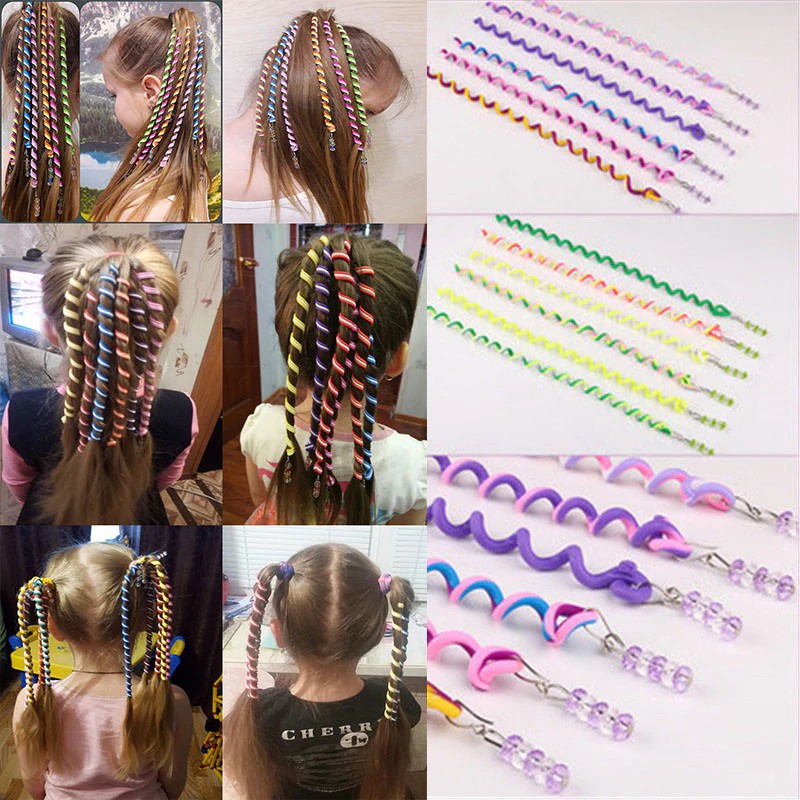 6 Pieces Of Color Spiral Braided Hair Ring Twisted Hair Plate Hair