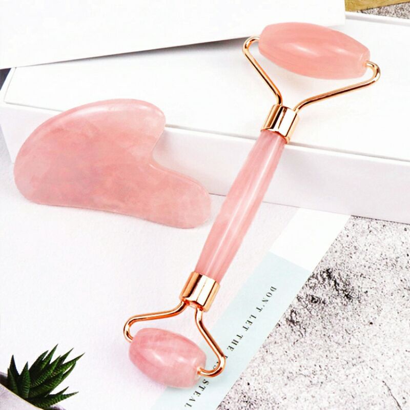 [MALAYSIA READY STOCK] The Beauty Street Green and Rose Quartz Jade GuaSha Anti Aging Face Roller Set