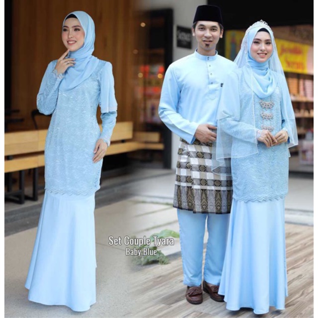  BABY  BLUE  BAJU  AKAD  NIKAH  BERTUNANG SET COUPLE 