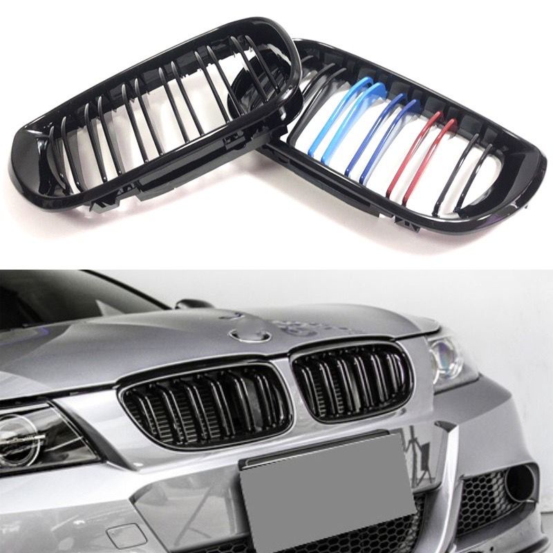 A Pair Front Bumper Kidney Grill Grills Dual Slat M Color For BMW 3
