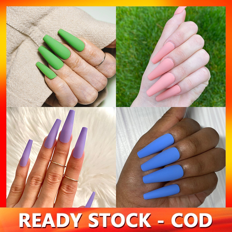 24pcs Matte Fake Nails With Glue Baby Blue Press On Nails Coffin Press Long Nails Cute Glue On Nails Shopee Malaysia