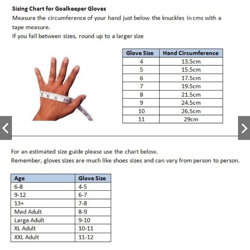 adidas glove size chart