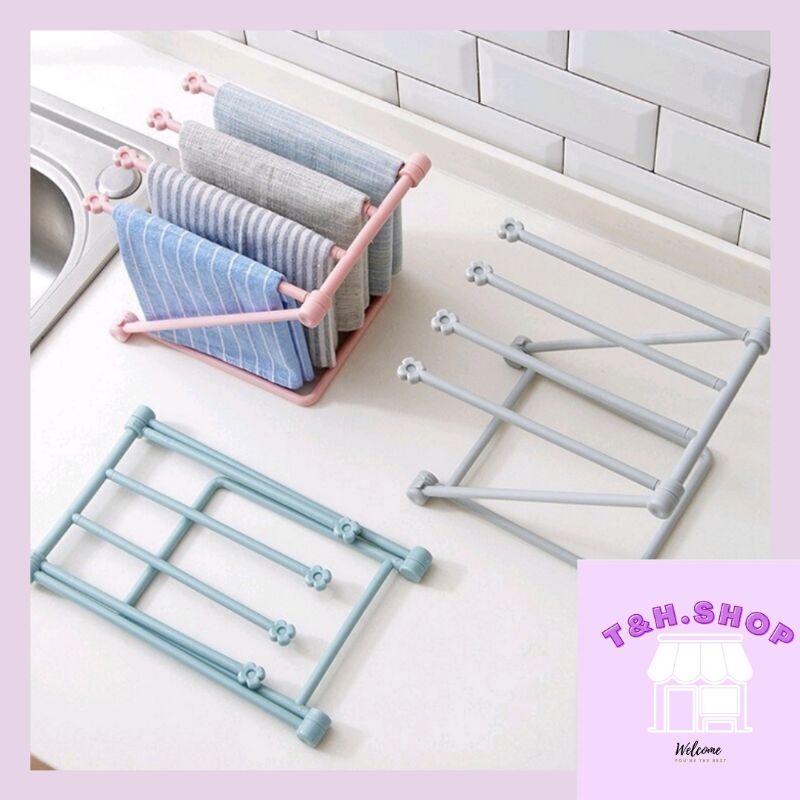 Foldable Vertical Rags Kitchen Towels Hanger Table Storage Rack Cup