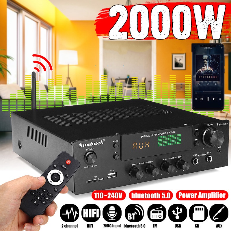 Sunbuck 2000W Home Theater Power Amplifier Bluetooth Power Amplifiers