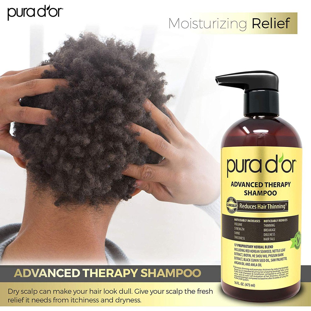 Pura D Or Advanced Therapy Shampoo Reduces Hair Thinning Increases