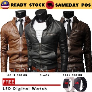 Men's PU Leather Motorcycle Jacket Slim Fit 🇲🇾READY STOCK🇲🇾