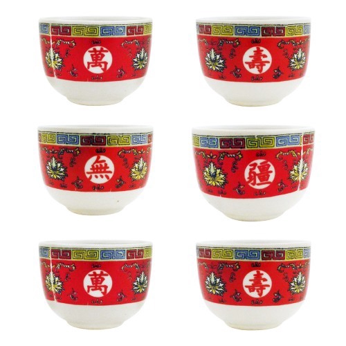 Set of 6 Chinese Longevity Tea Cup Wan Shou Wu Jiang 40ml HWS-LC