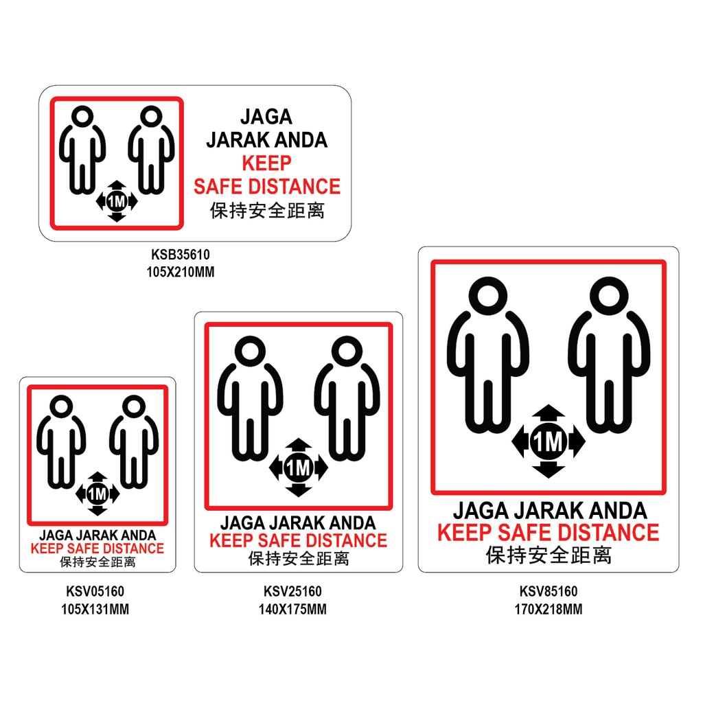 SOCIAL DISTANCING SIGN STICKER JAGA JARAK ANDA KEEP SAFE 