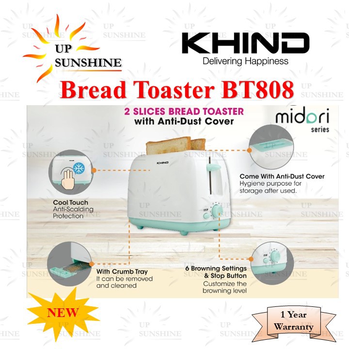 Khind Bread Toaster BT808 with Cover Midori Series Shopee Malaysia
