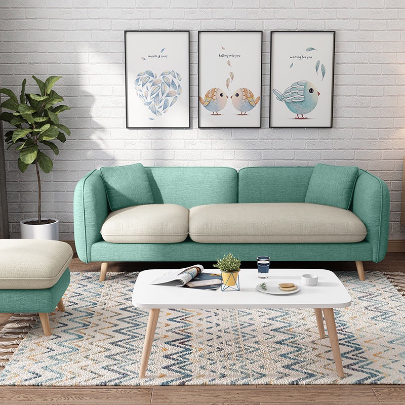 shopee: Nordic Fabric Sofa Small Apartment Combination Modern Minimalist Double Three-Person Living Room Apartment Removable and Washable Bedroom Sofa (0:1:Color:Mint Green+Off-White;1:2:Size:Double1.4M-Sponge Section)