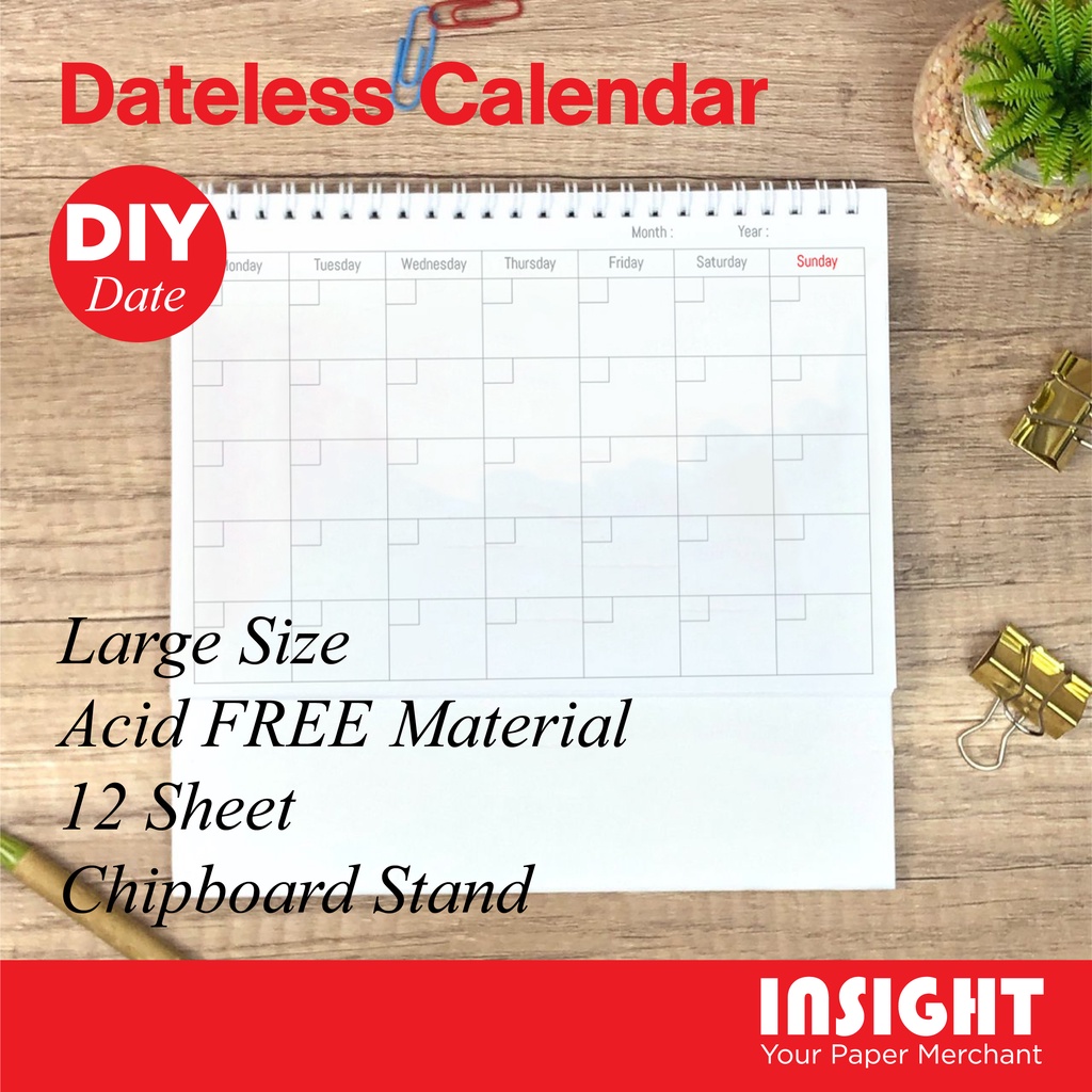 Dateless desktop Calendar 12 sheet Handwriting Monthly Smart planner White colour simple design