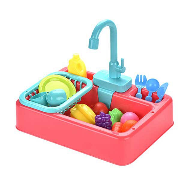 🔥 READY STOCK 🔥 KIS-7PK Pink Kids Kitchen Toys Simulation Electric Dishwasher Educational Toys Mini Kitchen