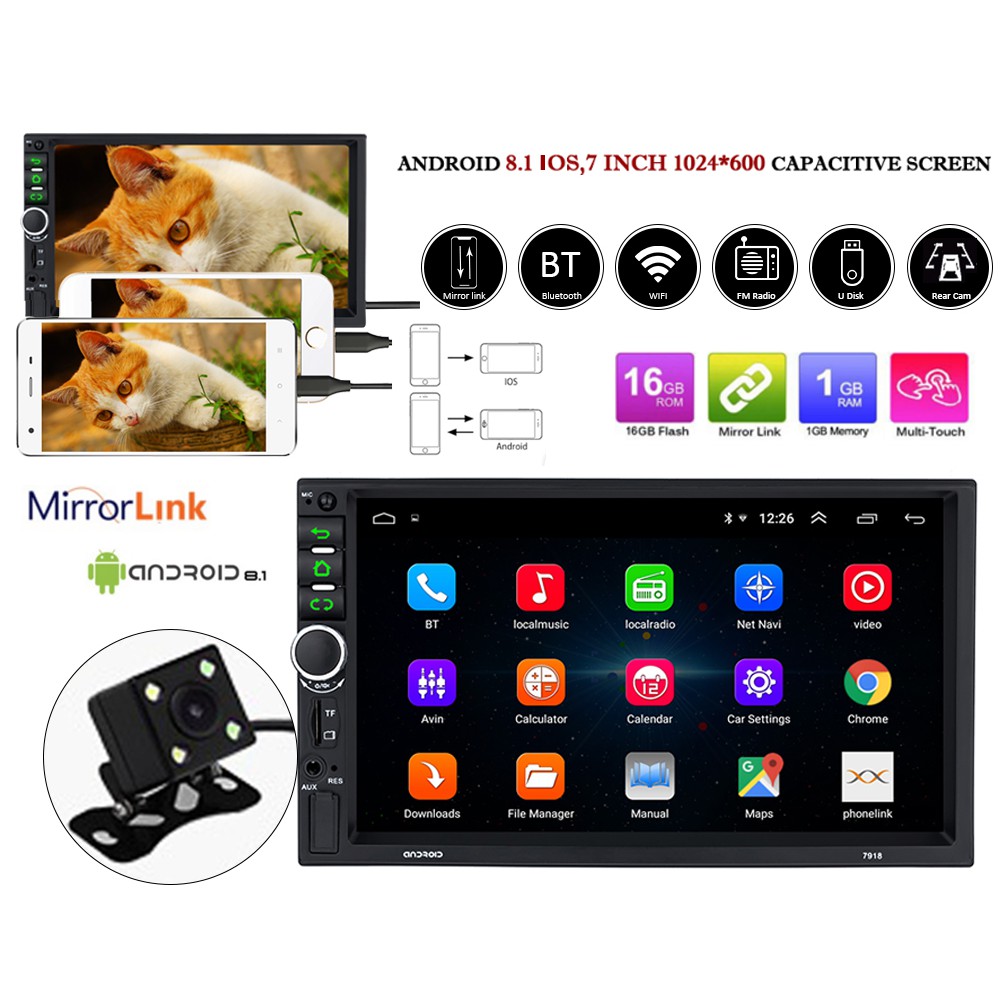 7 Android 8 1 2din Universal Car Radio Multimedia 7918 Player Bluetooth Gps Stereo Fm Wifi 16g Mirror Link Shopee Malaysia