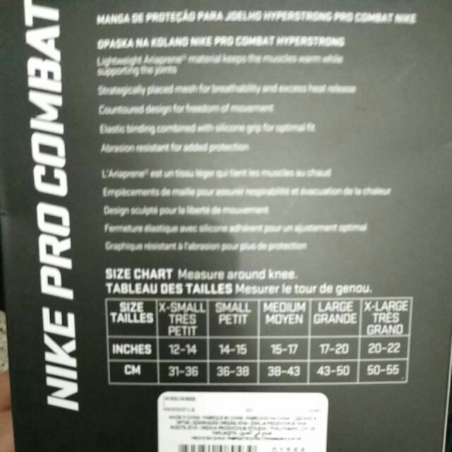 nike pro combat ankle sleeve 2.0 size chart